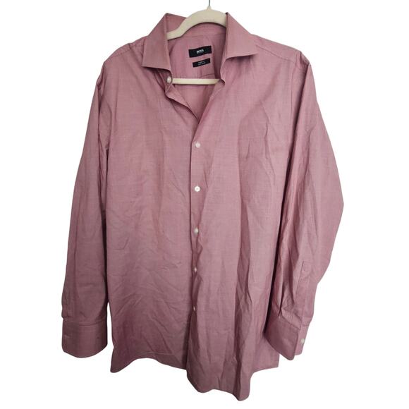 Boss Hugo Boss Dress Shirt Red Sharp Fit Button Front Long Sleeve Men 32/33 - Picture 1 of 9